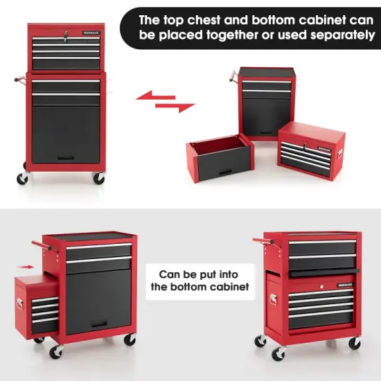3 in 1 Design 6-Drawer Tool Heightening Chest Cabinet with 360&deg; Swivel Casters Black & Red {4}