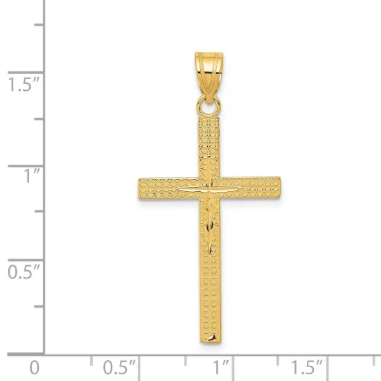 14K Gold Diamond Cut Latin Cross Pendant Charm Jewelry 41 x 20 mm {2}