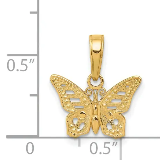 14K Yellow Gold Butterfly Charm Polished Pendant Jewerly 14mm x 13.5mm {2}