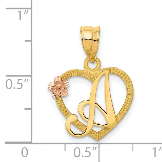 14K Two Tone Gold Initial Letter A Heart Charm Jewelry 22mm x 16mm {3}
