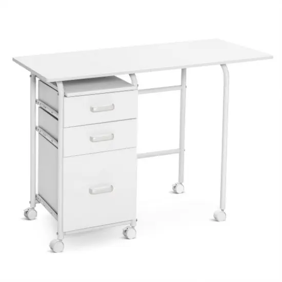 Folding Computer Laptop Desk Wheeled Home Office Furniture White {1}