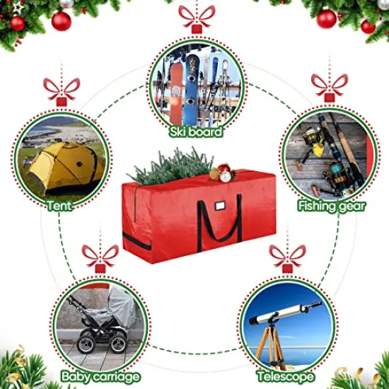 BALEINE 7.5 ft Christmas Tree Storage Bag, Heavy Duty Extra Large Artificial Christmas Tree Bag with Reinforced Handles and Dual Zippers Wide Opening (Red, 7.5 ft) {5}