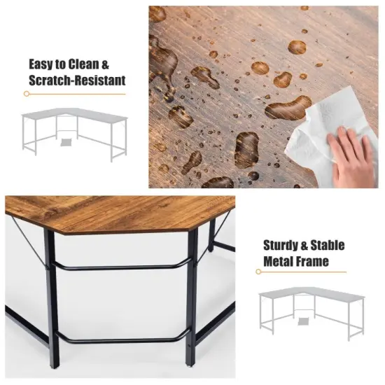 L Shaped Desk Corner Computer Desk PC Laptop Gaming Table Workstation Brown {5}