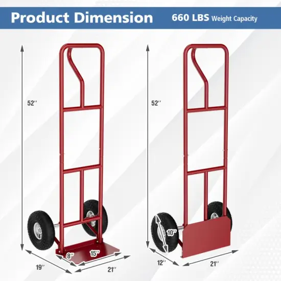 P-Handle Hand Truck with Foldable Load Plate for Warehouse Garage-Red {2}