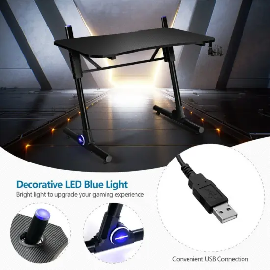 43.5 Inch Height Adjustable Gaming Desk with Blue LED Lights {4}