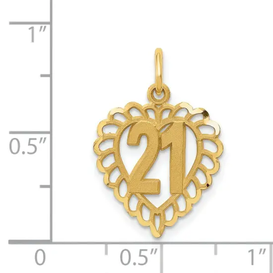 14K Yellow Gold 21 Heart Charm Birthday Pendant Jewelry 22mm x 15mm {3}