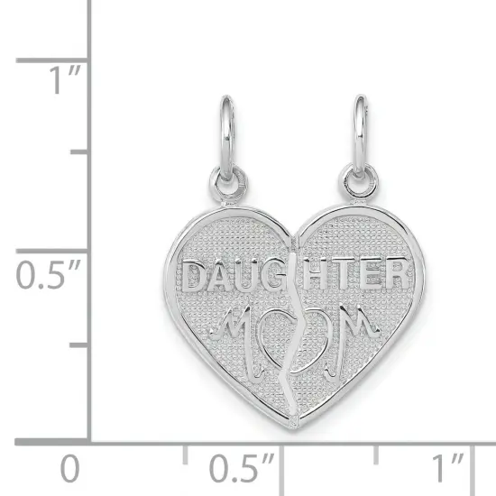 14k White Gold Textured Daughter Mom Heart Charm Jewerly 23mm x 18mm {5}
