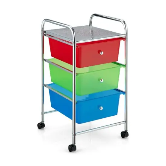 3 Drawers Metal Rolling Storage Cart with 4 Universal Casters Perfect Choice for Home or Office Multi {9}