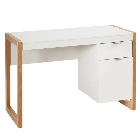 Modern Computer Desk Study Table Writing Workstation with Cabinet and Drawer-White {1}
