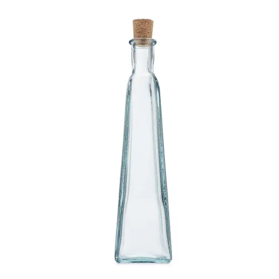 Green Glass Pyramid Bottle with Cork - 10 oz Capacity {3}