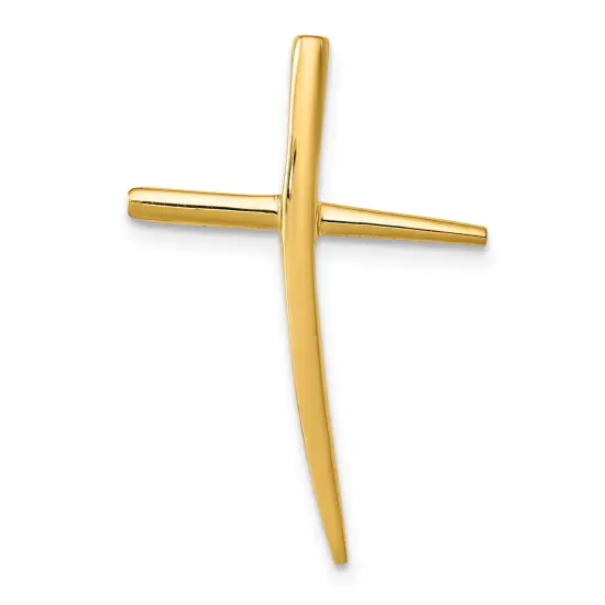 14K Yellow Gold Curved Cross Pendant Charm Jewelry 28mm x 17mm {1}