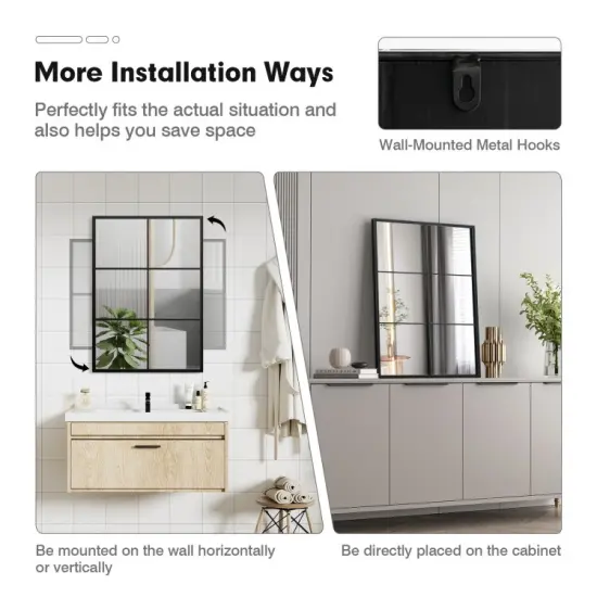 3-Layered Decorative Wall Mirror with Metal Frame for Dining Living Room-Black {4}