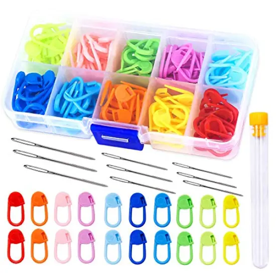 120 Pieces Knitting Crochet Stitch Markers, Colorful Knitting Markers Crochet Clips with 9 Pieces Big Eye Sewing Needles (2inch&times;3/2.3inch&times;3/2.7inch&times;3) {2}