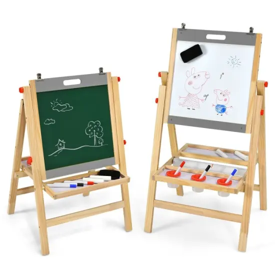 Kids Art Easel with Paper Roll Double Sided Chalkboard and Whiteboard {5}