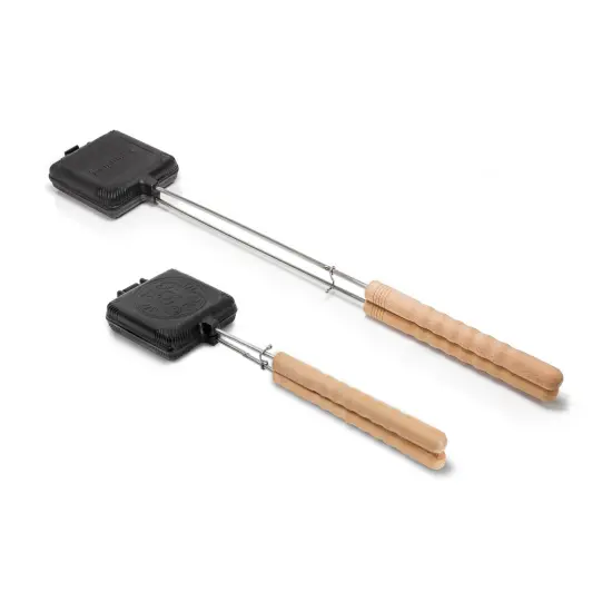 Petromax Sandwich Pie Iron, Hinged Cast Iron for Campfire Cooking, Wooden Handles {2}