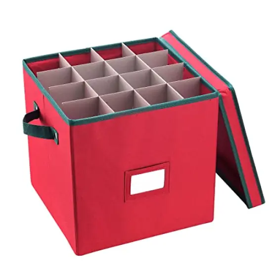 Christmas Box with Adjustable Dividers and Lid Ornaments Storage, Red {2}