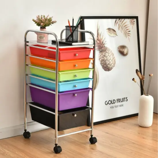 Multi-functional 6 Drawers Rolling Storage Cart Organizer with Four Movable Casters Multicolor {2}