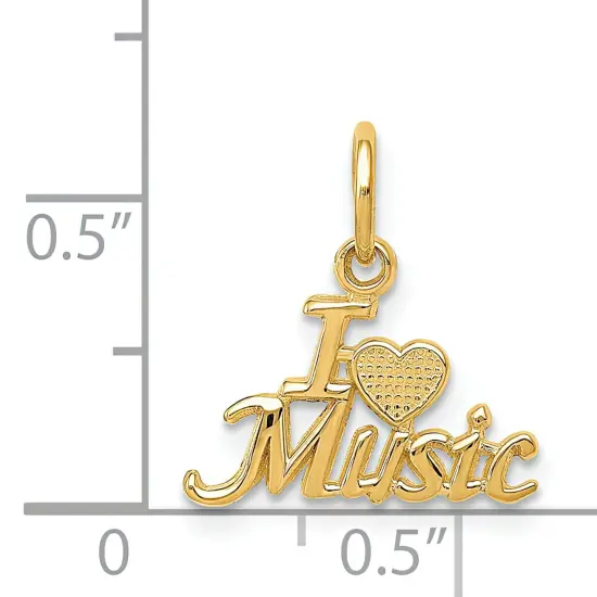 14K Gold I Love Music Charm Heart Musical Pendant Jewerly 15mm x 13mm {2}