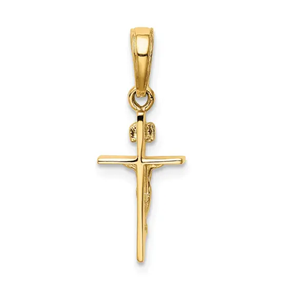 14K Yellow Gold INRI Crucifix Pendant Charm Jewelry 23mm x 9mm {3}