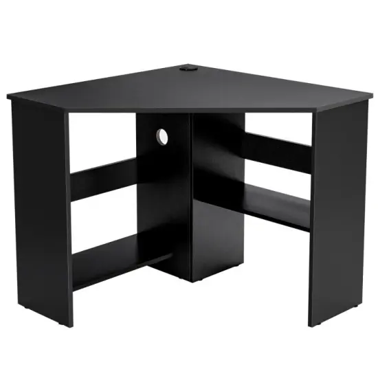 Corner Computer Desk Triangle Writing Workstation with Storage Shelf Black {9}