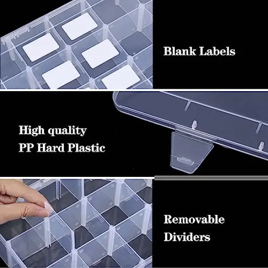 SGHUO 15 Grids Large Clear Plastic Organizer Storage Box Container Craft Storage with Adjustable Dividers for Beads, Art DIY, Crafts, Jewelry, Fishing Tackle with Label Stickers {5}