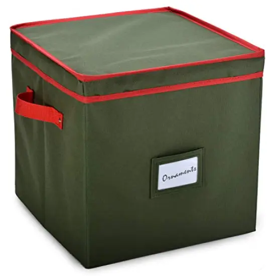 Christmas Ornament Storage - Stores up to 64 Holiday Ornaments, Adjustable Dividers, Covered Top, Two Handles. Attractive Storage Box Keeps Holiday Decorations Clean and Dry for Next Season. (Green) {5}
