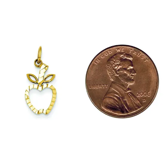 14K Yellow Gold Apple Charm Pendant Fruit Jewelry 22mm Long {2}