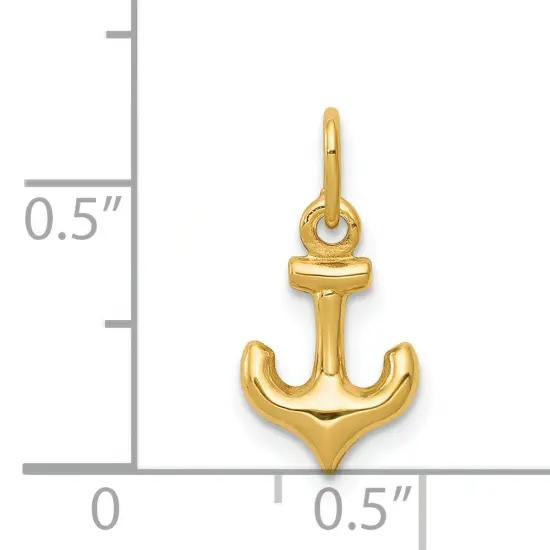 14K Yellow Gold 3D Anchor Charm Sailing Ship Pendant {2}