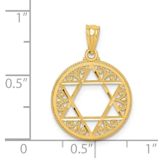 14K Yellow Gold Filigree Star of David Pendant Charm Jewerly 24mm x 17mm {5}
