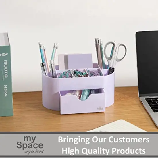 Acrylic Desk Organizer for Office Supplies and Desk Accessories Pen Holder Office Organization Desktop Organizer for Room College Dorm Home School, Light Purple (White Lavender) {3}