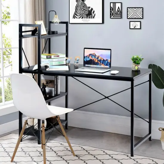47.5 Inch Writing Study Computer Desk with 4-Tier Shelves Black {5}