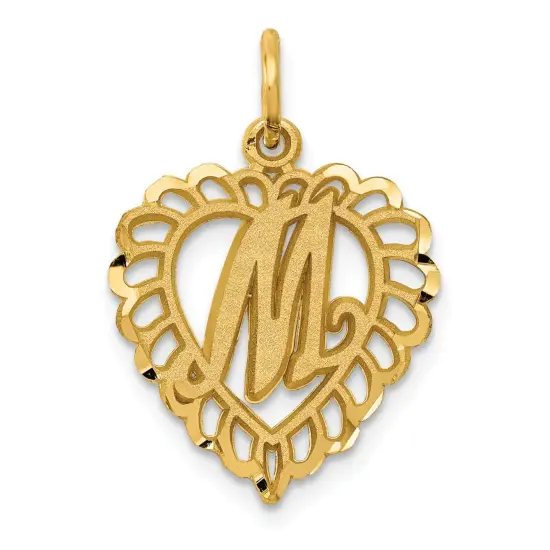 New 14K Yellow Gold Initial Letter M Heart Charm Pendant 23 X 15mm Jewerly {1}