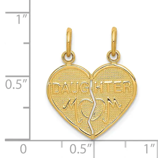 14K Gold Mom & Daughter Breakable Heart Charm Pendant Jewerly 23mm x 18mm {3}