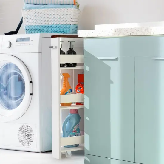 Mobile Rolling Cart with 3-Tier Storage Shelves Rack on Wheels for Kitchen or Bathroom White {4}