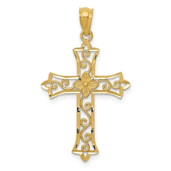 14K Gold Cross Pendant Charm Jewelry 25 x 18 mm {1}
