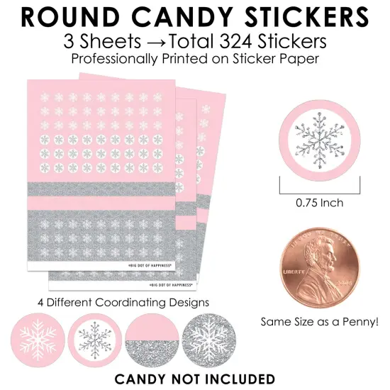 Big Dot of Happiness Pink Winter Wonderland - Holiday Snowflake Birthday and Baby Shower Small Round Candy Stickers - Party Favor Labels - 324 Count {4}