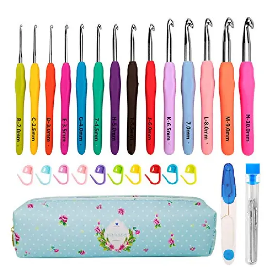 14 Size Crochet Hooks Set,MultiColor,2mm(B)-10mm(N) Ergonomic Crochet Hooks with Case for Arthritic Hands, Extra Long Crochet Needles {1}