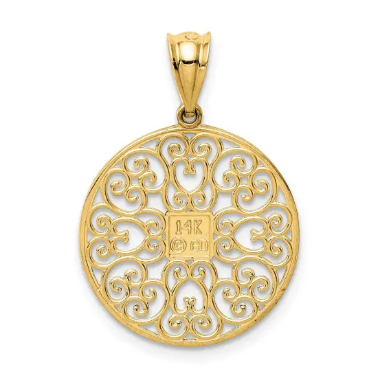 14K Gold Fancy Filigree & Diamond Cut Charm Pendant Jewelry 26 x 18 mm {3}