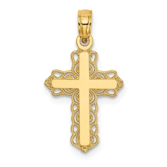 14K Gold Budded Cross Charm Pendant Jewelry 23 x 12 mm {1}