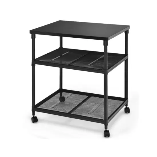 3 Tier Printer Stand Rolling Fax Cart with Adjustable Shelf and Swivel Wheels {1}