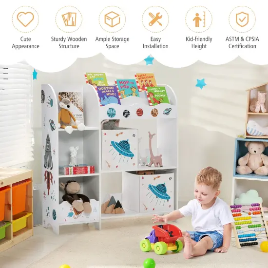 Kids Toy and Book Organizer Children Wooden Storage Cabinet with Storage Bins UFO {3}