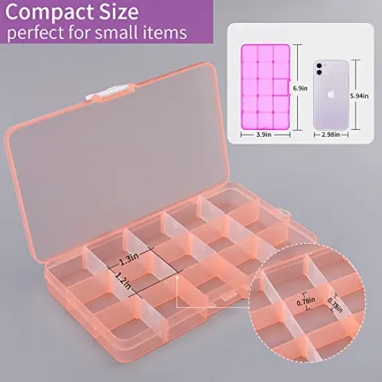 4 PCK Jewelry Organizer, SMALL Plastic Jewelry Box(15 grids) with Movable Dividers Earring Storage Containers, Size 6.9&times;3.9&times;0.9in {6}