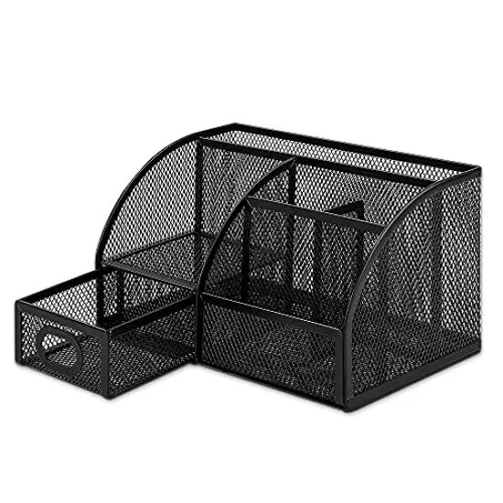 Amazon Basics Mesh Pen Holder and Organizer, Black, &lrm;9.1" x 5.9" x 5.5'' {5}