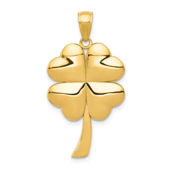 14K Yellow Gold 4 Leaf Clover Charm Good Luck Pendant Jewerly 30mm x 18mm {1}