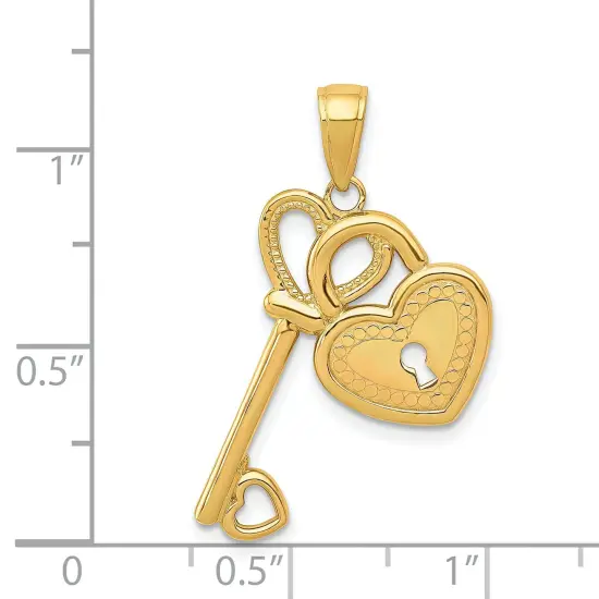 14K Gold Heart Key & Lock Pendant Charm Jewelry 30 x 17 mm {2}