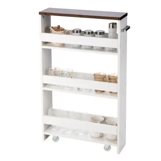 Mobile Rolling Cart with 3-Tier Storage Shelves Rack on Wheels for Kitchen or Bathroom White {8}