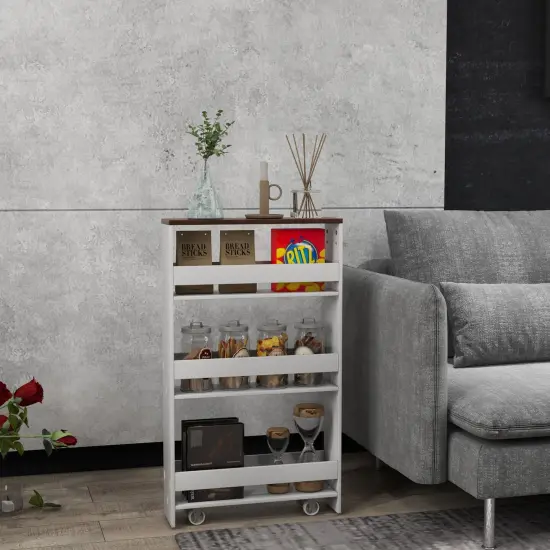 Mobile Rolling Cart with 3-Tier Storage Shelves Rack on Wheels for Kitchen or Bathroom White {2}