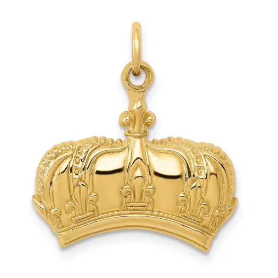 14K Gold Fleur De Lis Crown Charm Pendant Jewelry 20 x 20 {1}