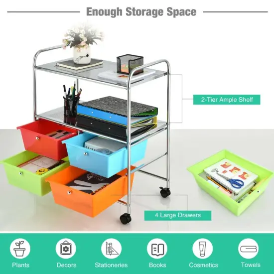 4-Drawer Utility Cart with Locking Wheels and Handles Mobile Storage Shelf for Kitchen and Bathroom Salon Multi {6}