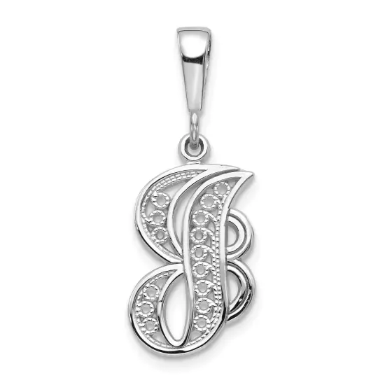 14K White Gold Polished Filigree Initial J Pendant Jewerly 28.9mm x 11.6mm {1}